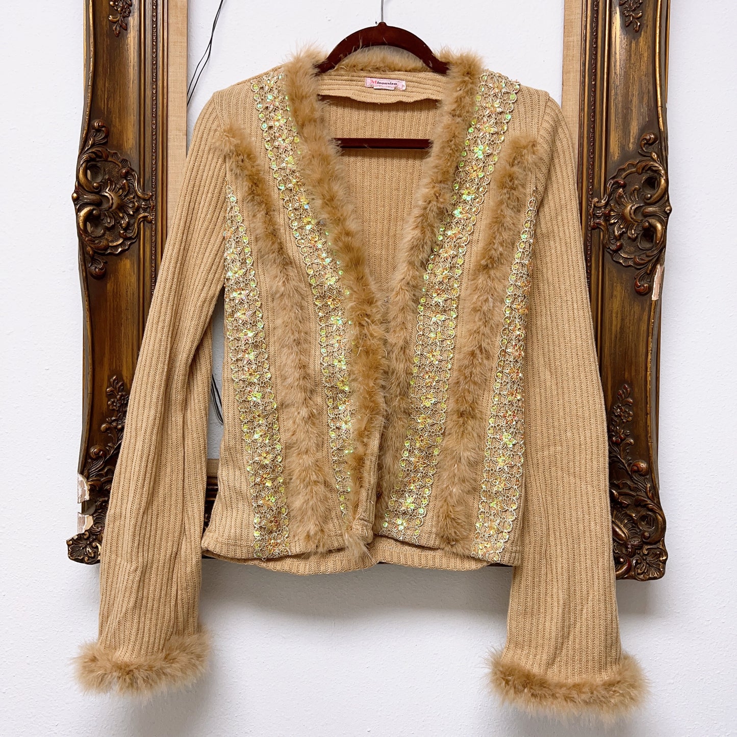 90s Miso Marabou and Sequin Cardigan Sweater