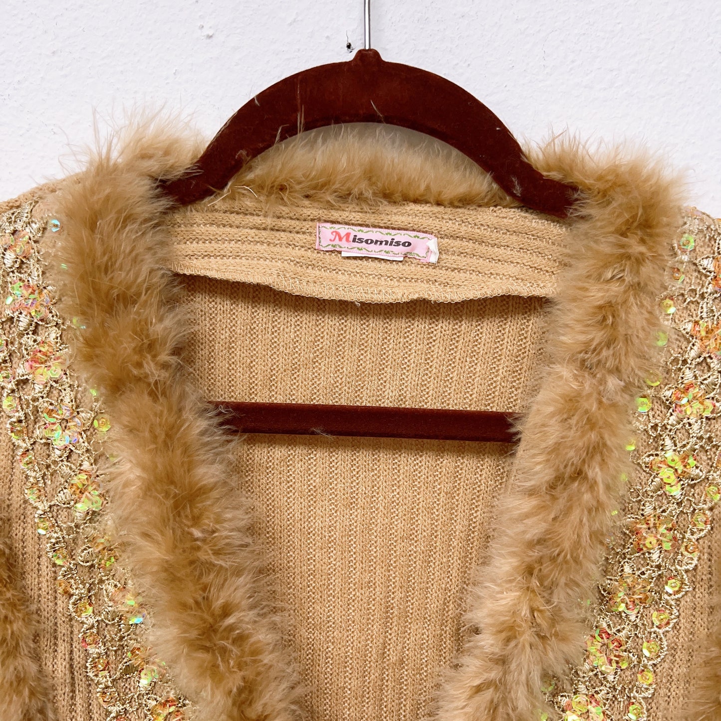 90s Miso Marabou and Sequin Cardigan Sweater