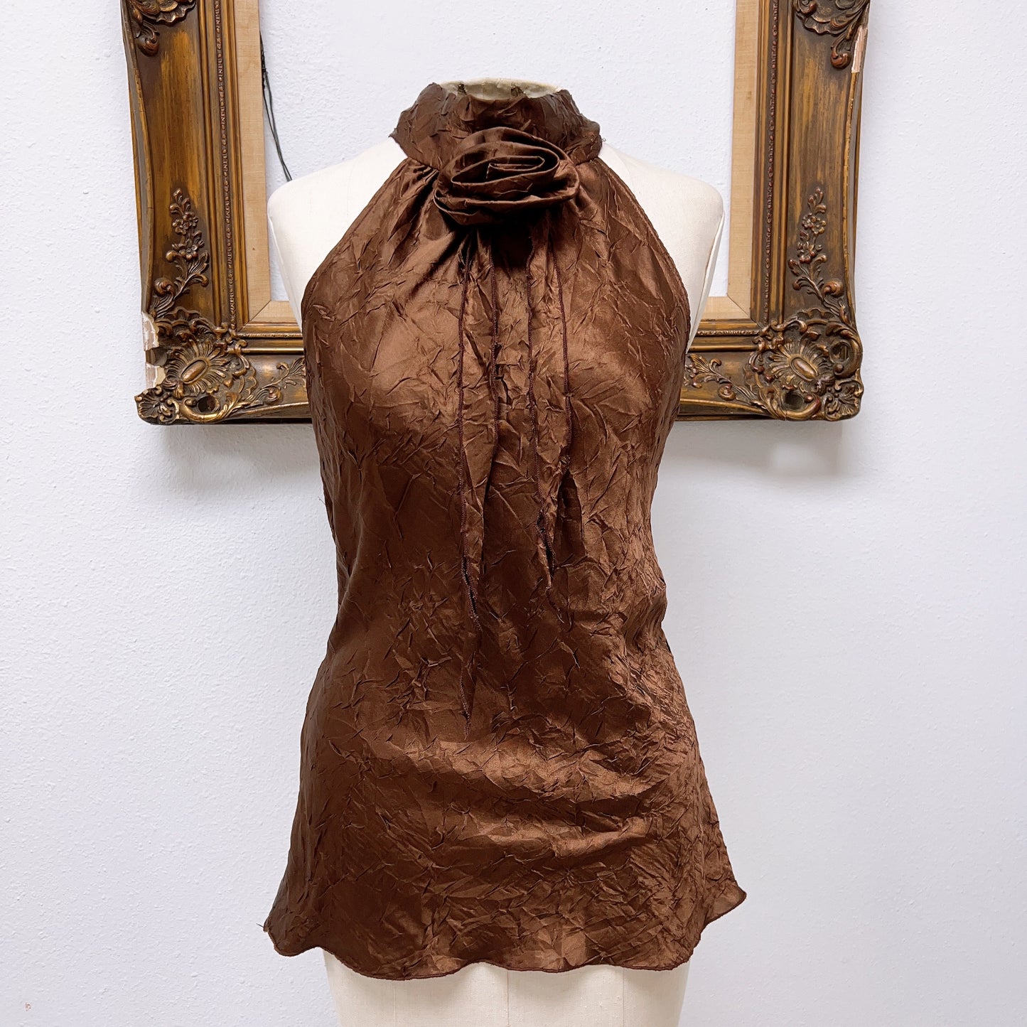 Y2K Pretty Good Brown Satin Halter