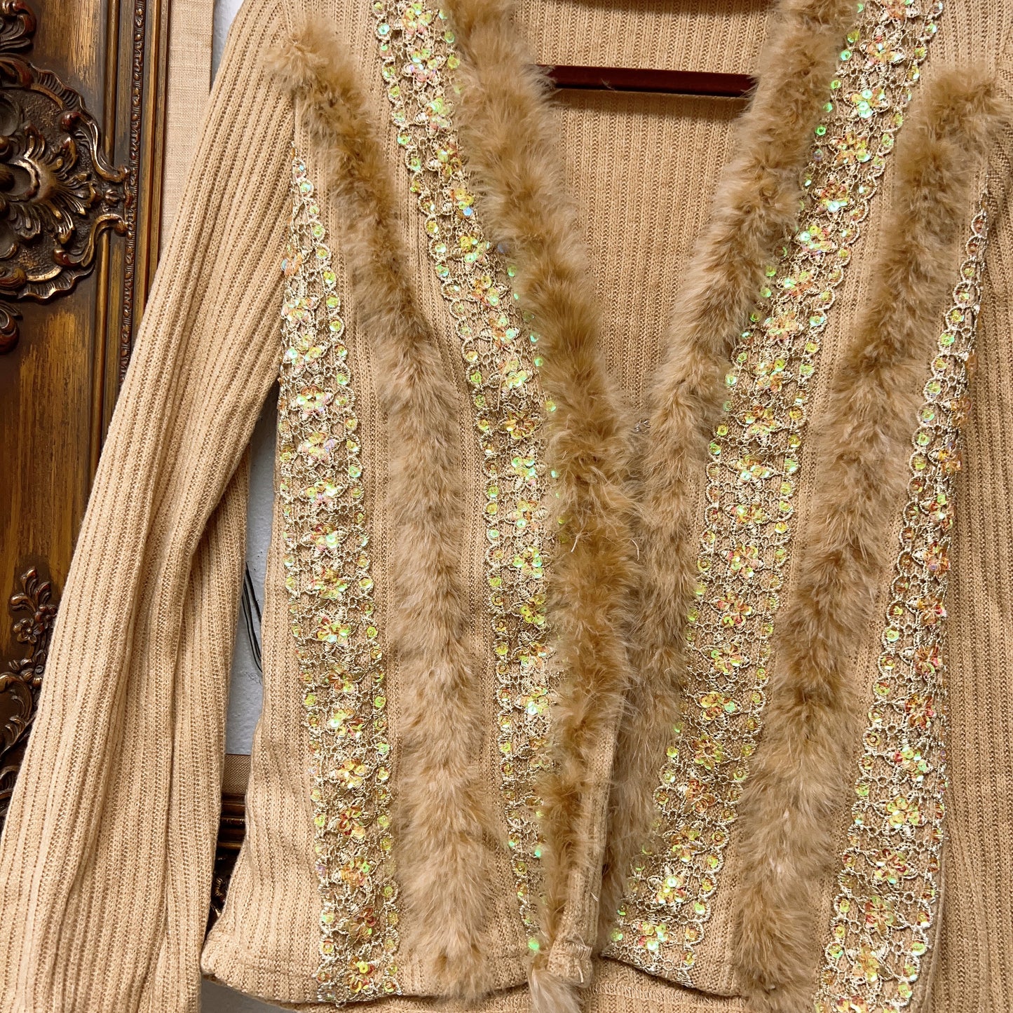 90s Miso Marabou and Sequin Cardigan Sweater