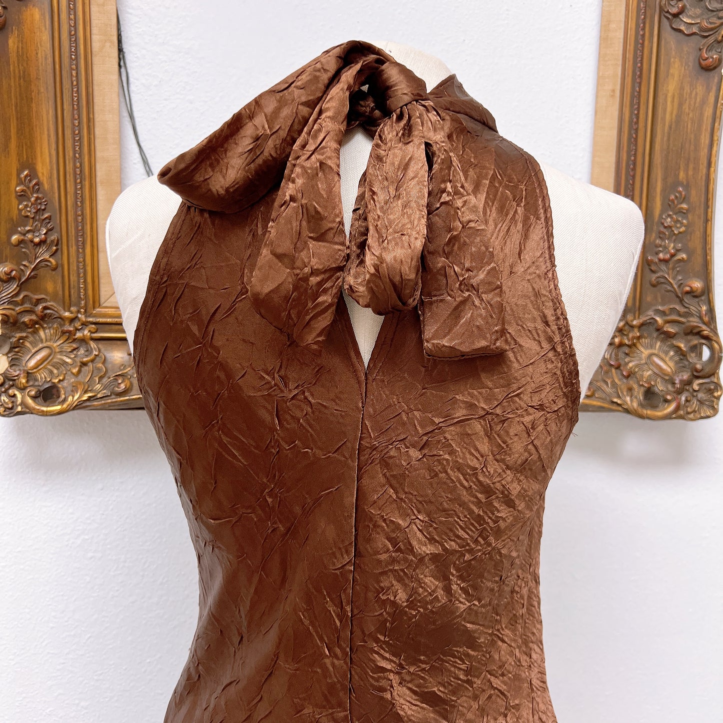 Y2K Pretty Good Brown Satin Halter