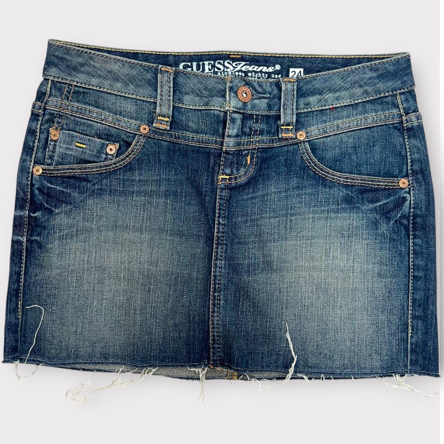 Guess Raw Hem Low Rise Denim Mini Skirt