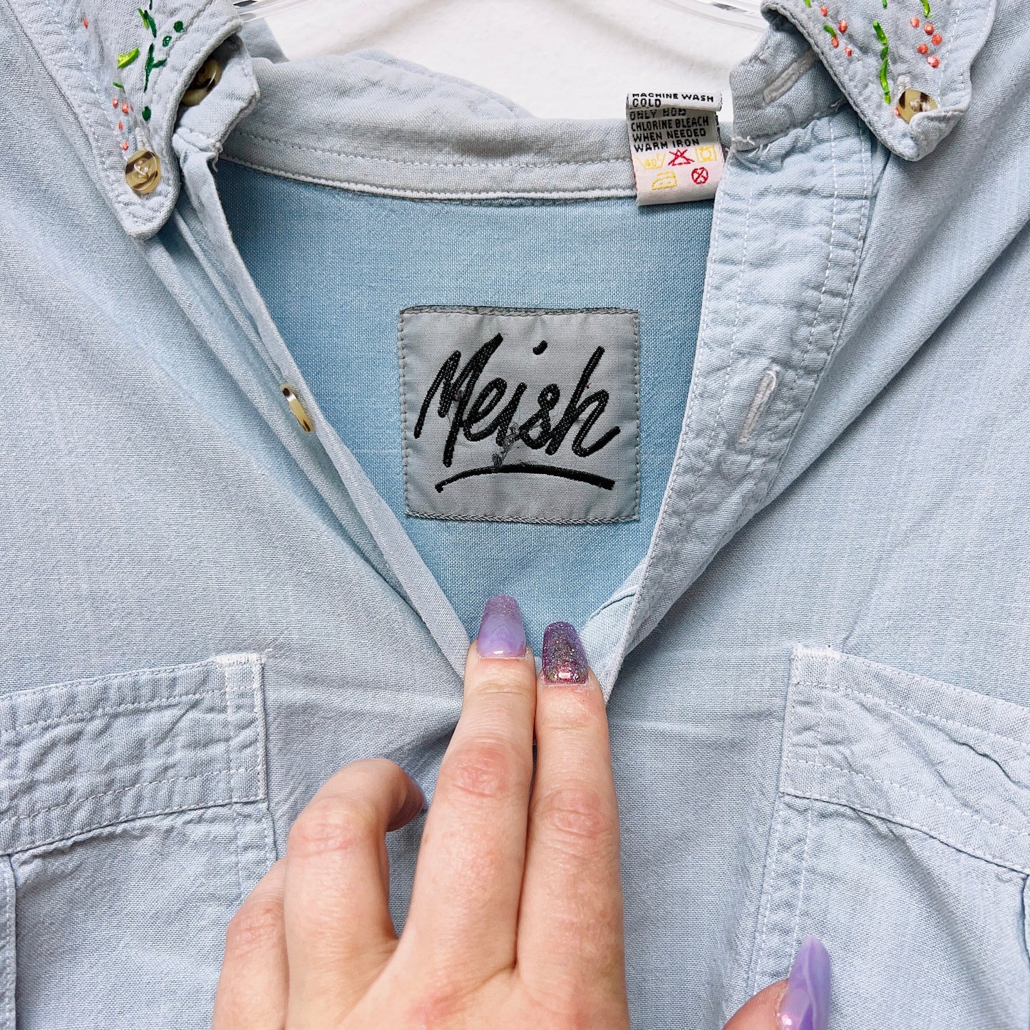 90s Hand Painted Cats Chambray Button Up