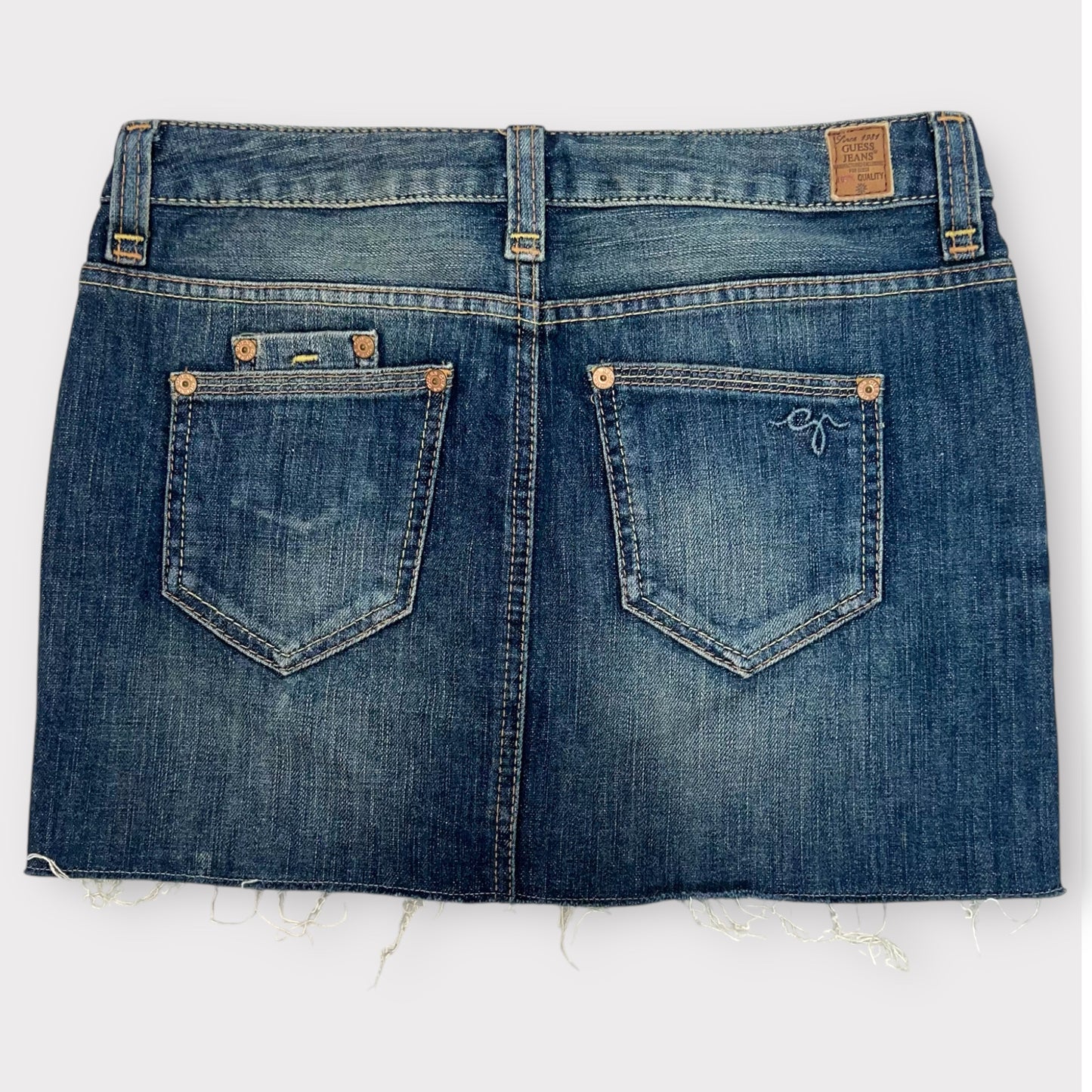 Guess Raw Hem Low Rise Denim Mini Skirt