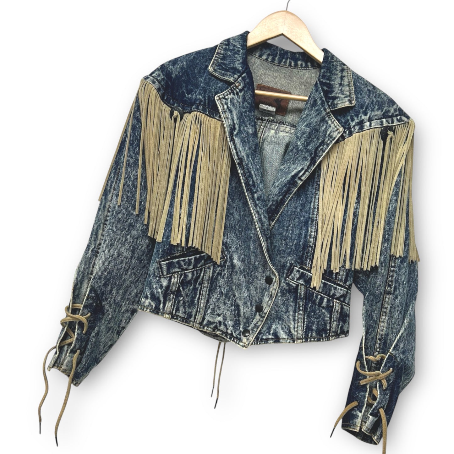 Prezzia Acid Wash Denim Fringe Jacket